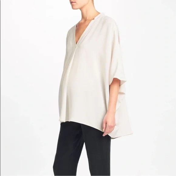 HATCH The Notched Blouse Cream One Size Deep VNeck Dolman Elbow Sleeve Maternity - Picture 2 of 8